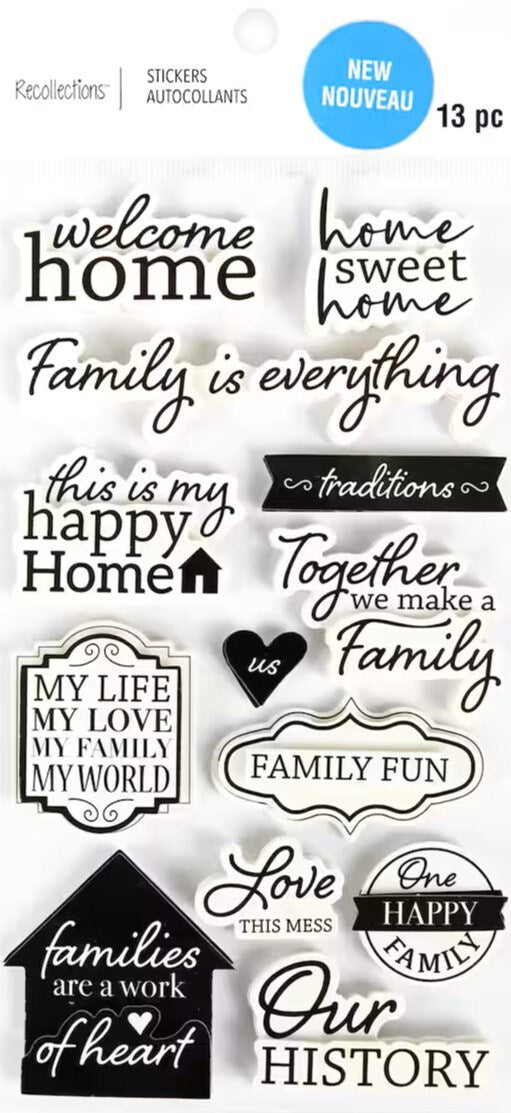 Recollections Black & White Sentimental Dimensional Stickers - SCRAPBOOKFARE