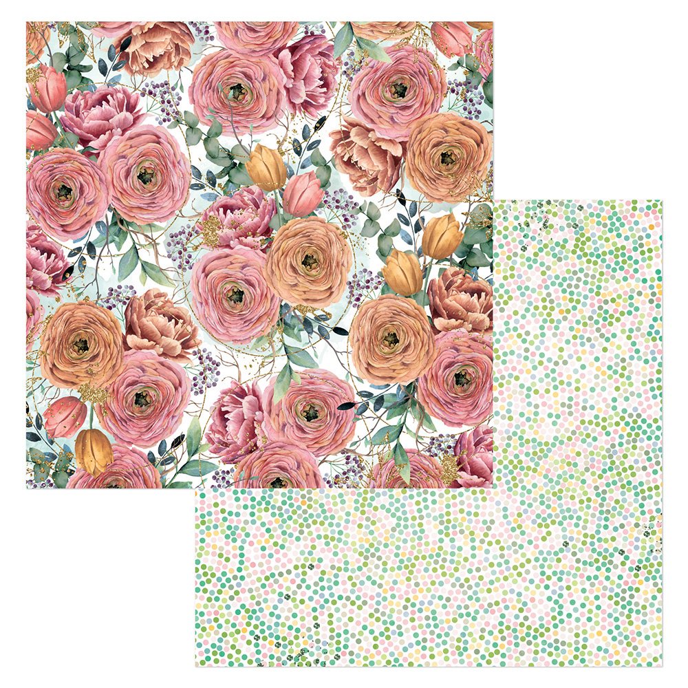 BoBunny Willow & Sage Roses 12x12 Double-Sided Light Cardstock Paper