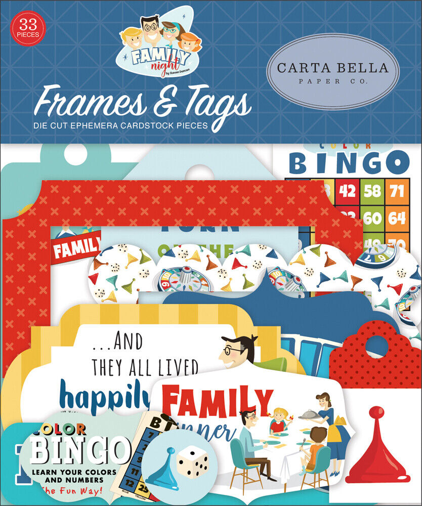 Carta Bella Family Night 33 Piece Frames & Tags Ephemera
