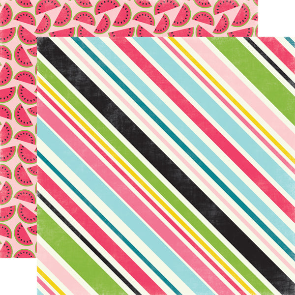 Echo Park Summer Fun Sweet Stripe 12 x 12  Double-Sided Cardstock Paper