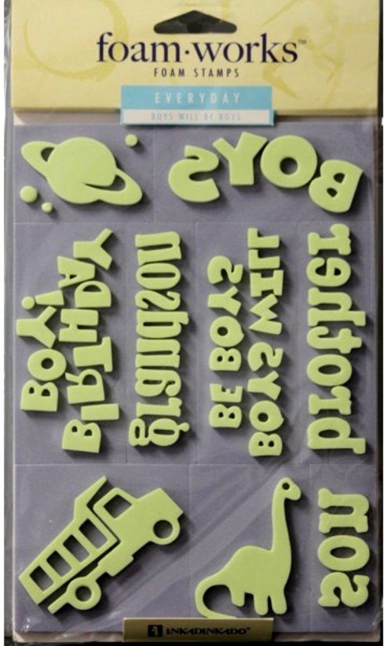 Inkadinkado Foam Works Everyday Boys Will Be Boys Foam Stamps - SCRAPBOOKFARE