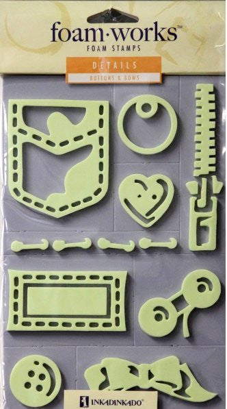 Inkadinkado Foam Works Details Buttons & Bows Foam Stamps - SCRAPBOOKFARE