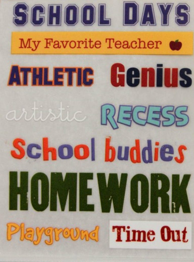 DCWV School And Sports Sentiments Rub-on Transfer Sheet - SCRAPBOOKFARE