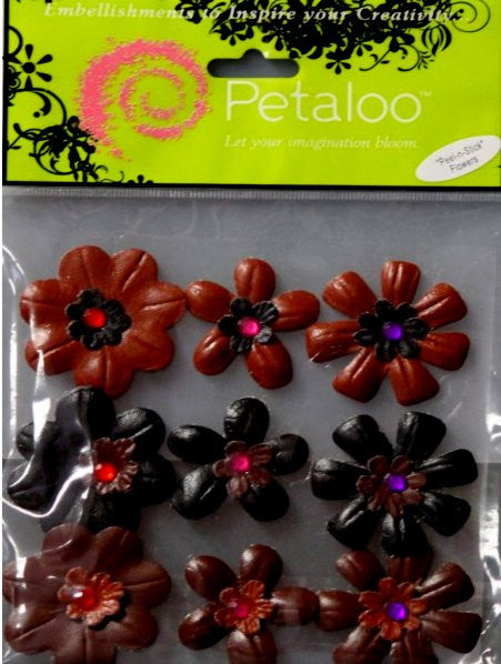 Petaloo Faux Leather Flowers Browns - SCRAPBOOKFARE