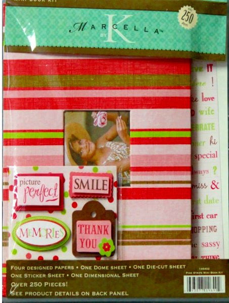 K & Company Marcella K Pink Stripe Mini Scrapbook Kit - SCRAPBOOKFARE