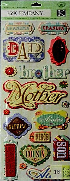 K & Company Family Words Adhesive Chipboard Embellishment Stickers - SCRAPBOOKFARE