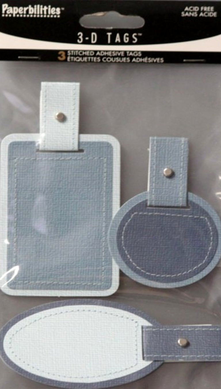 Westrim Crafts Paperbilities 3-D Adhesive Blue Stitched Tags