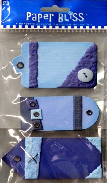 Paper Bliss 3-D Adhesive Blue Textured Tags - SCRAPBOOKFARE