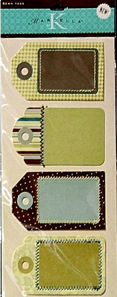 K & Company Marcella K Teal Brown Sewn Journal Tags Stickers - SCRAPBOOKFARE