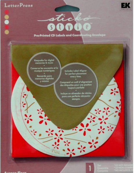 Sticko Style Letterpress Aurora Flora Pre-printed CD Labels And Coordinating Envelope