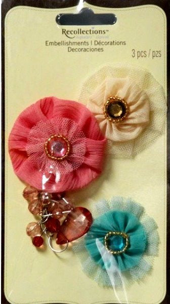 Recollections Signature Special Multi Color Tulle & Gems Flowers Embellishments - SCRAPBOOKFARE