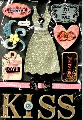 Miss Elizabeth's Premium Wedding And Love Chipboard Dimensional Stickers Embellishments - SCRAPBOOKFARE