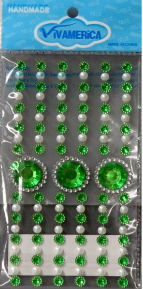 Vivamerica Self-Adhesive Green & White Gems And Pearls Embellishments