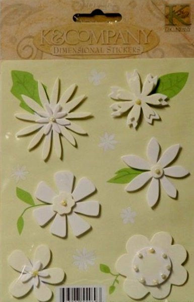 K & Company White Graphic Flower Dimensional Stickers - SCRAPBOOKFARE