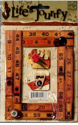 K & Company Life's Journey Ruler Frame & Tags Grand Adhesions Dimensional Stickers - SCRAPBOOKFARE