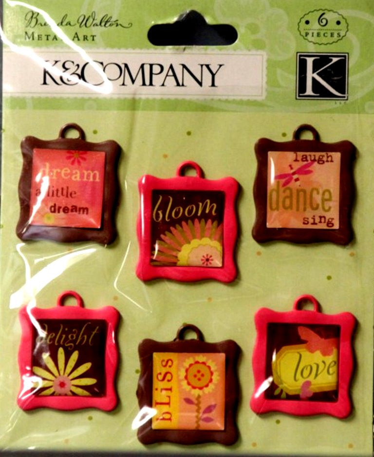 K & Company Brenda Walton BW Neopolitan Words Metal Art Charms Embellishments - SCRAPBOOKFARE