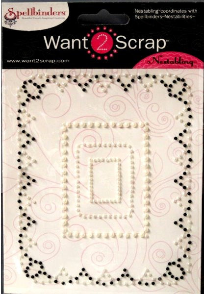 Spellbinders Want 2 Scrap Nestabling Black & White Pearls Adhesive Frames Embellishments