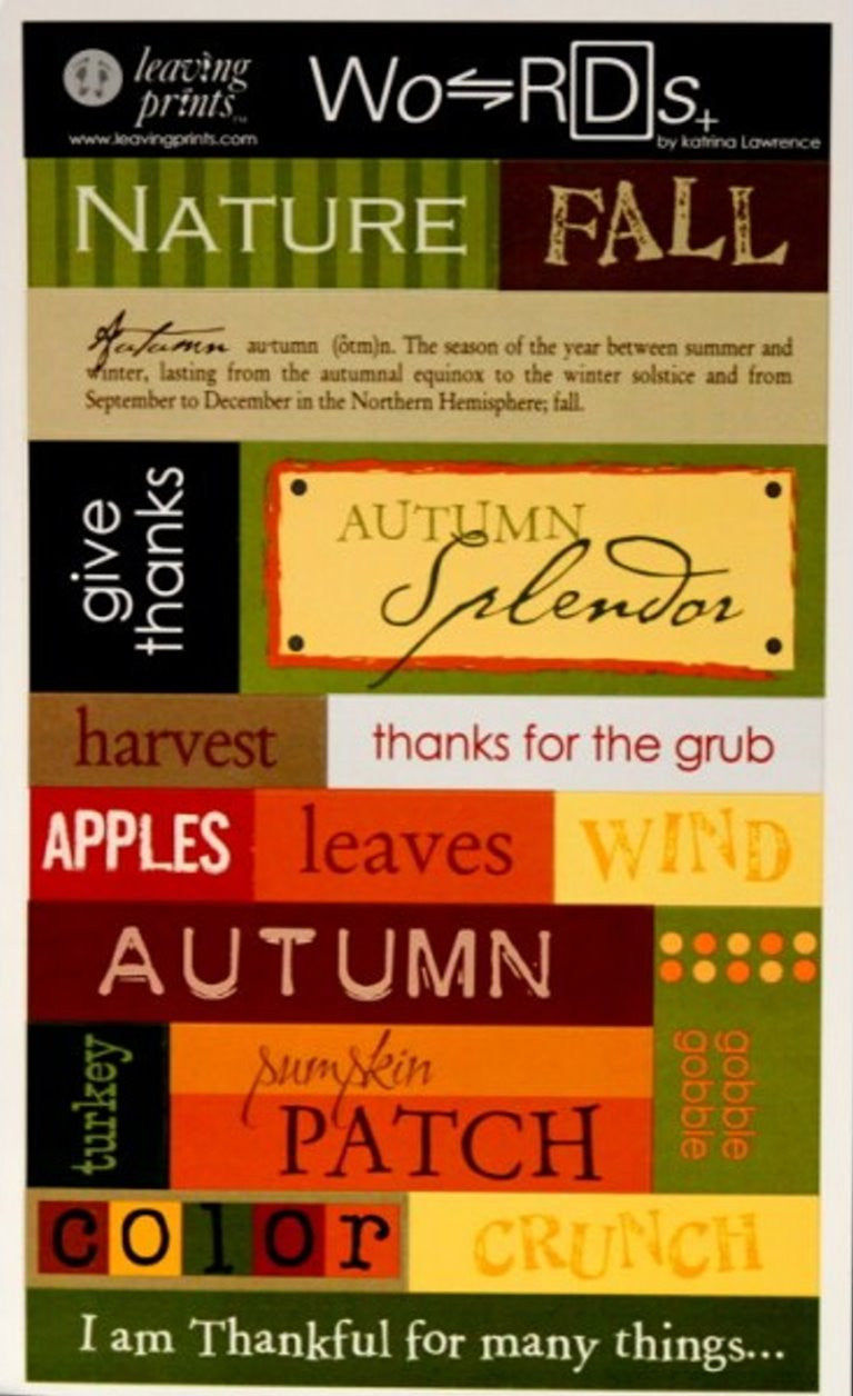 Leaving Prints Katrina Lawrence Fall Words Cardstock Stickers - SCRAPBOOKFARE