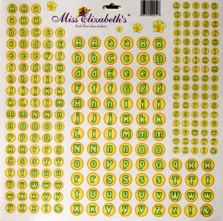 Miss Elizabeth's 12 x 12  Yellow & Green Alphabets Clear Stickers Sheet - SCRAPBOOKFARE