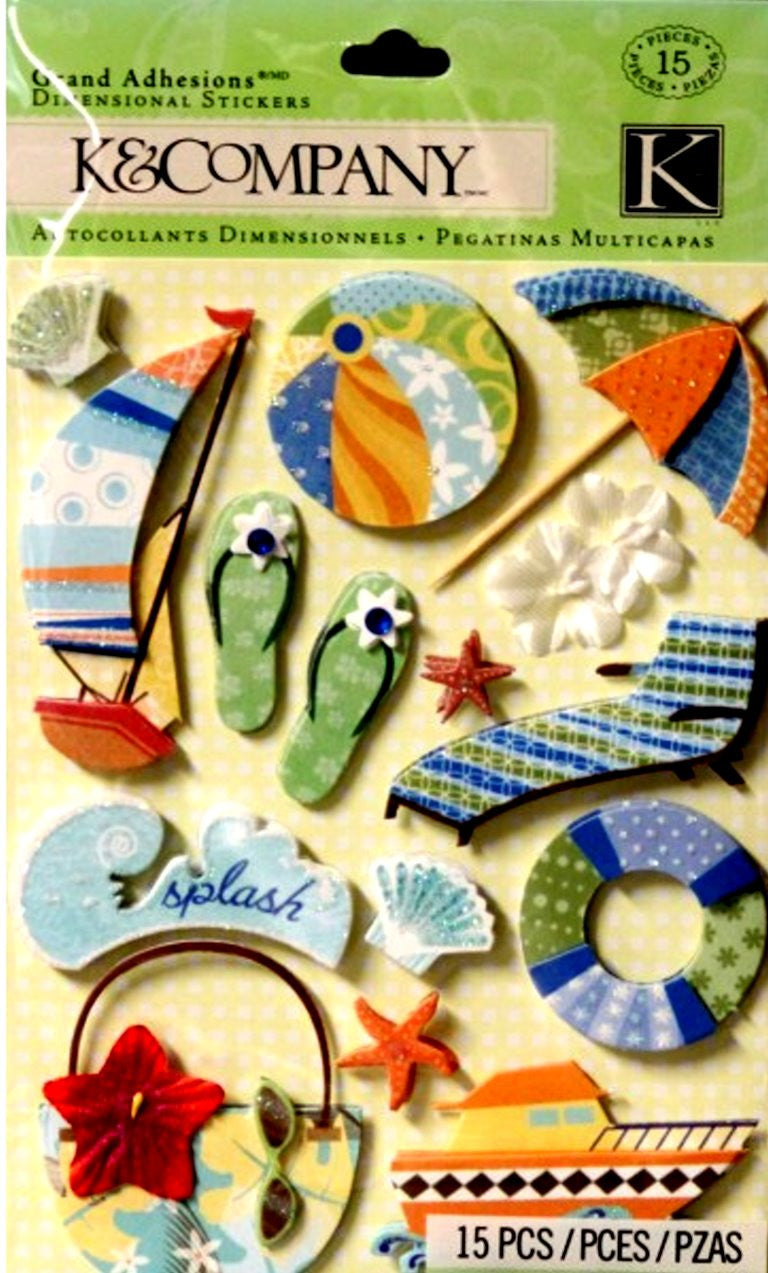 K & Company Grand Adhesions Happy Trails Water Fun Dimensional Stickers - SCRAPBOOKFARE