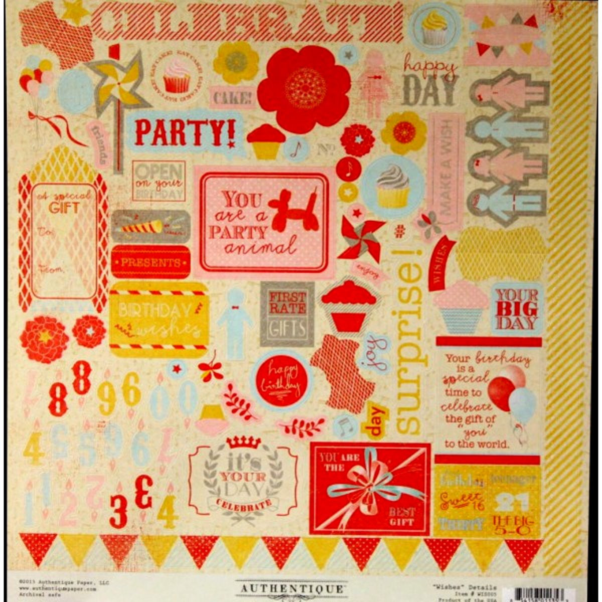 Authentique Wishes Details Cardstock Stickers Sheet - SCRAPBOOKFARE