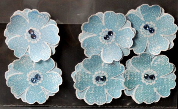 Handmade Blue Flowers With Gems Embellishments - SCRAPBOOKFARE