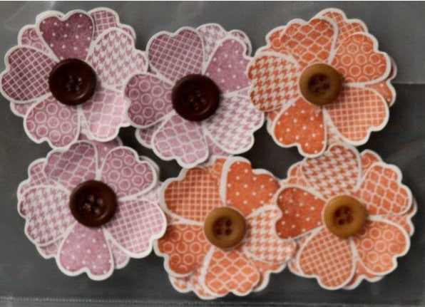 Handmade Eggplant & Autumn Orange Button Flowers Embellishments - SCRAPBOOKFARE