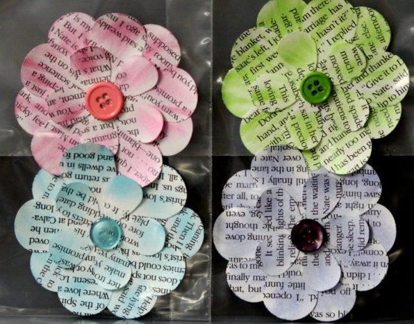 Handmade Blue,Pink, Green & Purple Book Flowers Embellishments - SCRAPBOOKFARE