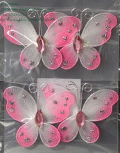 White & Pink Butterflies & Gems Embellishments