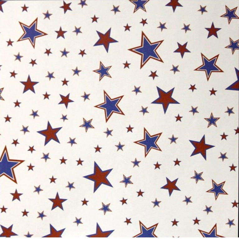 Red, White & Blue Stars Printed 12 x12 Scrapbook Paper - SCRAPBOOKFARE