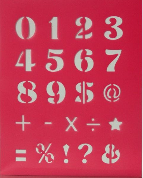 Numbers & Symbols Hot Pink Stencil - SCRAPBOOKFARE