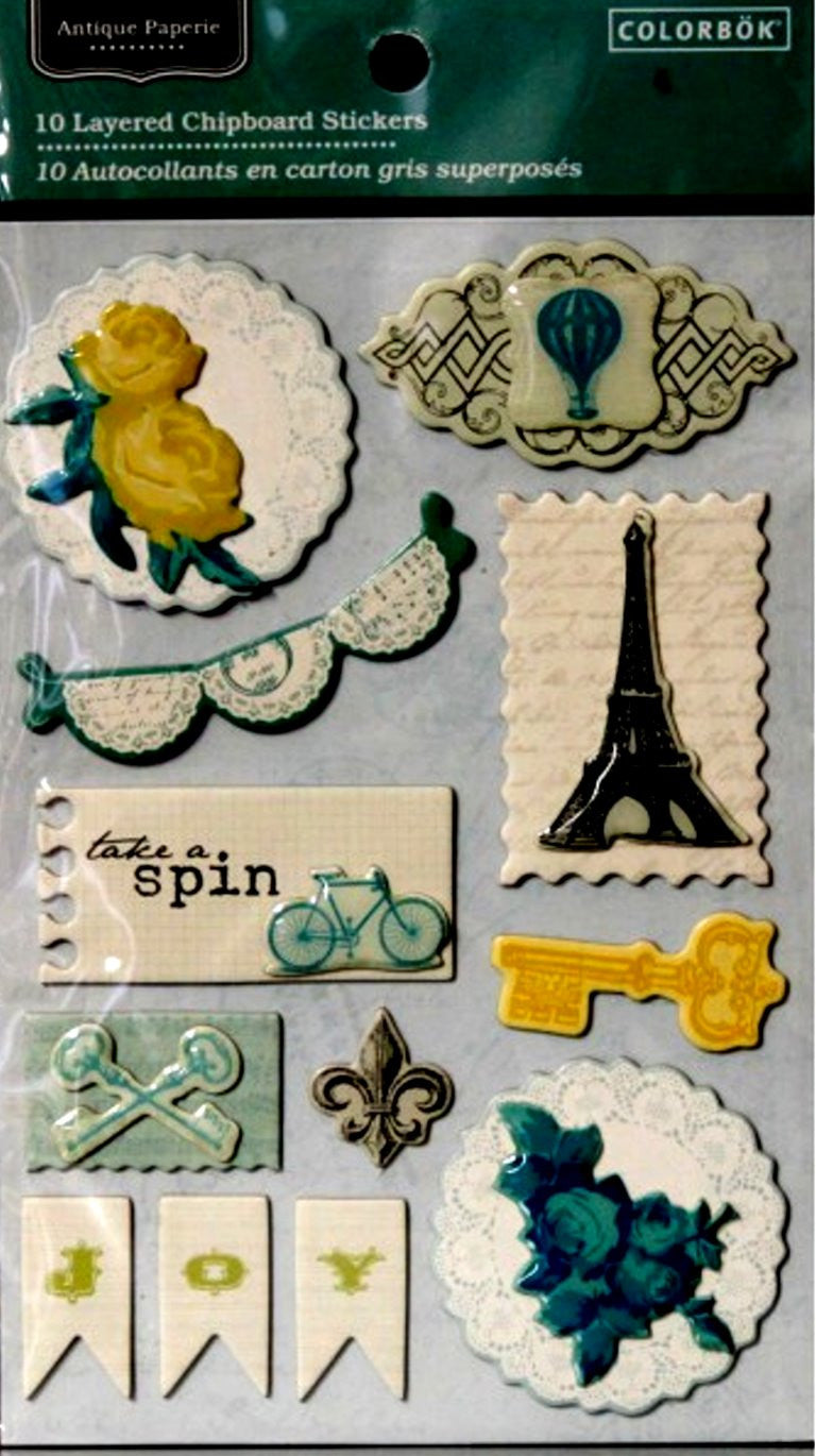 Colorbok Antique Paperie Layered Chipboard & Epoxy Stickers - SCRAPBOOKFARE