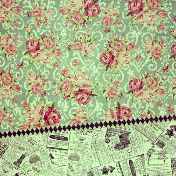 DCWV 12 x 12 Heat Embossed  Roses & Newsprint Specialty Cardstock Scrapbook Paper - SCRAPBOOKFARE