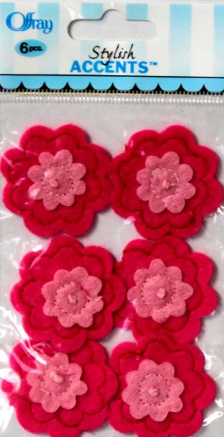 Offray Stylish Accents Shades of Pink Stitched Flowers Embellishments - SCRAPBOOKFARE