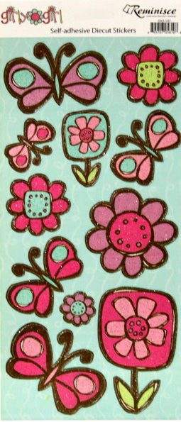 Reminisce Girly Girl Butterflies & Flowers Self-Adhesive Diecut Stickers Sheet - SCRAPBOOKFARE