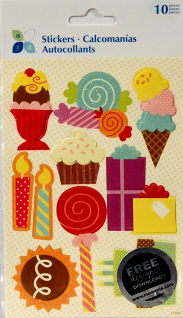 Momenta Glitter Dimensional Cardstock Birthday Treats Stickers - SCRAPBOOKFARE