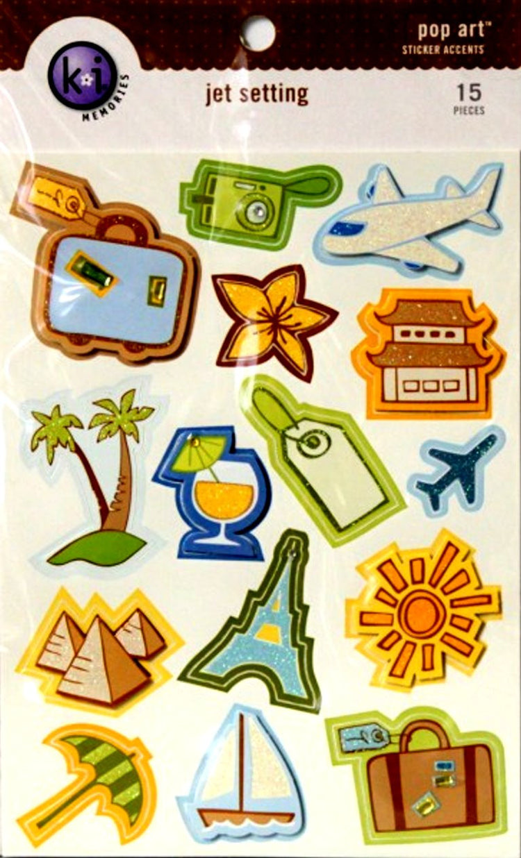 Ki Memories, Inc Jet Setting Icons Pop Art Dimensional Vacation & Travel Stickers - SCRAPBOOKFARE