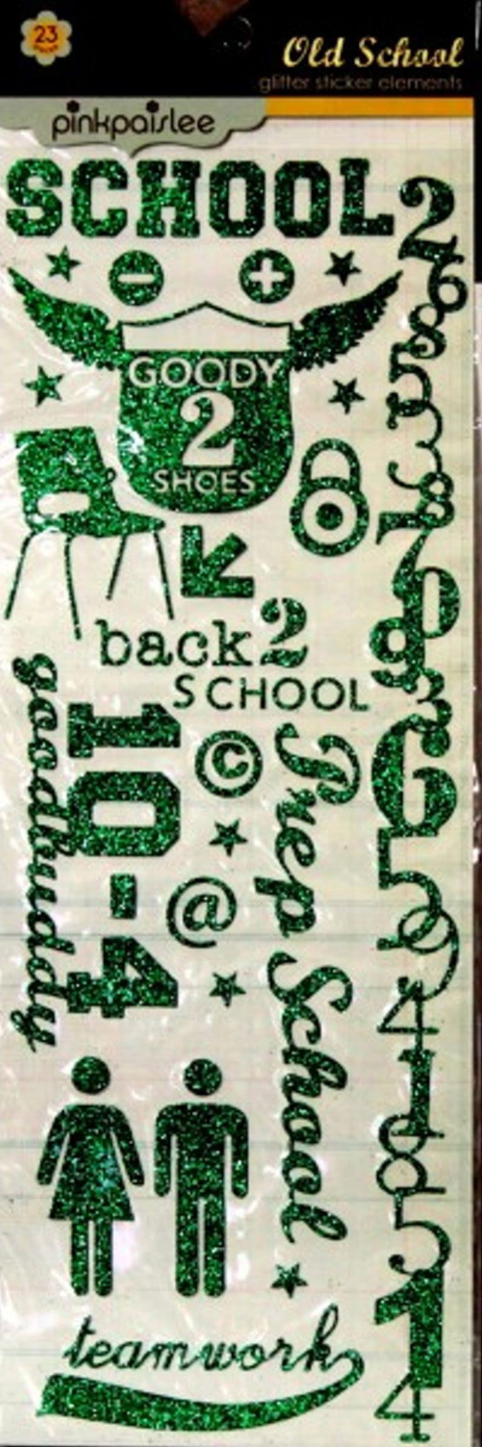 Pink Paislee Green Glitter Old School Elements Stickers - SCRAPBOOKFARE