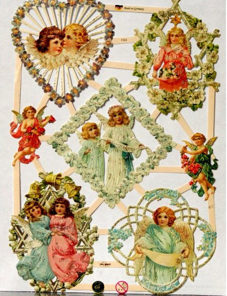 Vintage Angels Ges Gesch EF German Glittered Die-cuts