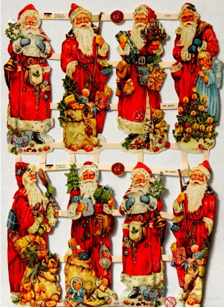 Vintage Santa Ges Gesch EF German Glittered Die-cuts