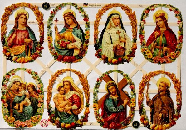 Vintage Holy Family Ges Gesch EF German Glittered Die-cuts