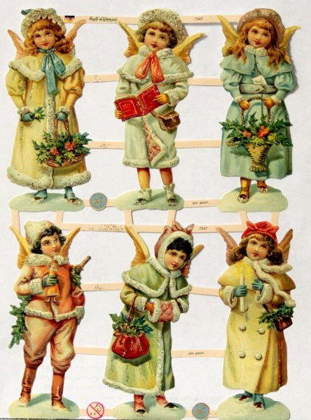 Vintage Christmas Angels Ges Gesch EF German Glittered Die-cuts