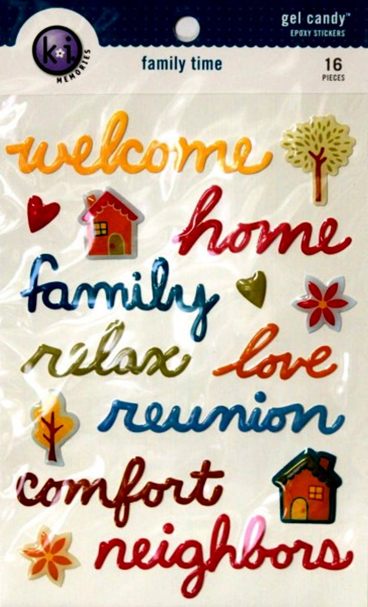 Ki Memories Family Time Gel Candy Epoxy Words Stickers - SCRAPBOOKFARE