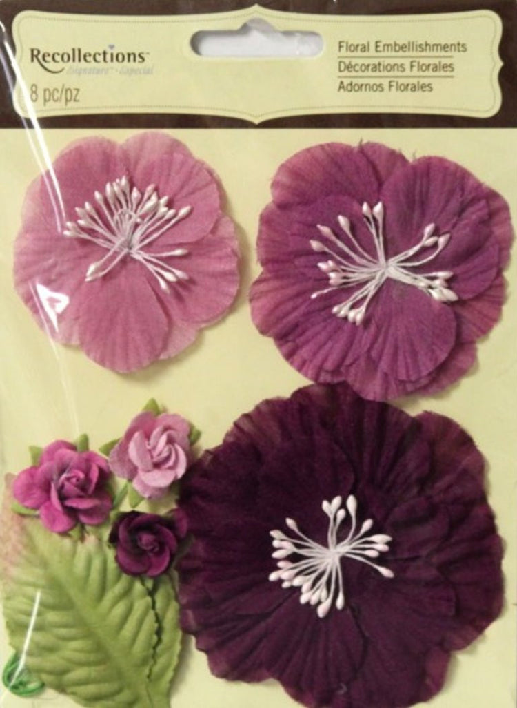 Recollections Signature Shades of Purple Sheer Material Flowers Embellishments - SCRAPBOOKFARE