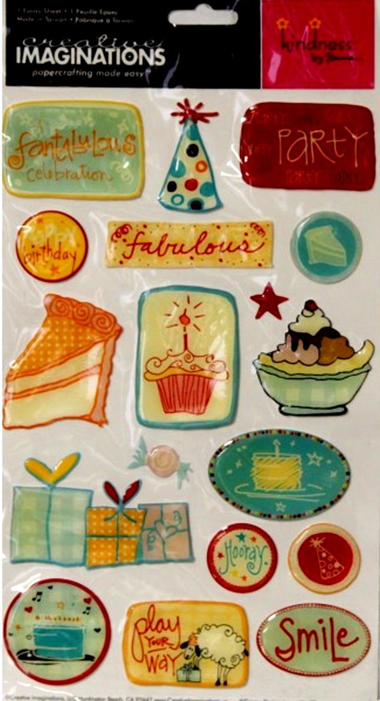Creative Imaginations Kindness By Emma Party Birthday Epoxy Stickers - SCRAPBOOKFARE
