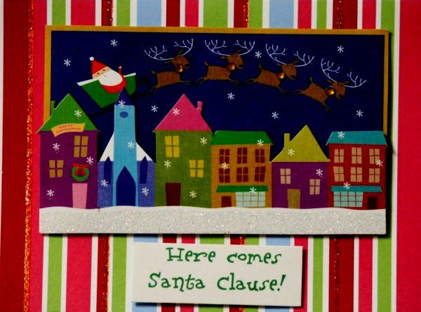 Scrapbookfare Christmas Here Comes Santa Handmade Dimensional Greeting Card - SCRAPBOOKFARE