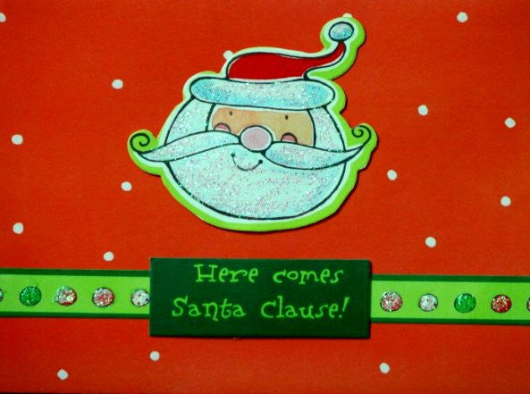 Scrapbookfare Christmas Here Comes Santa Handmade Dimensional Greeting Card - SCRAPBOOKFARE