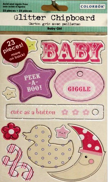 Colorbok Glitter Chipboard Baby Girl Embellishments - SCRAPBOOKFARE