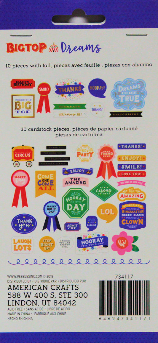 Pebbles Big Top Dreams 40 Piece Shapes Ephemera