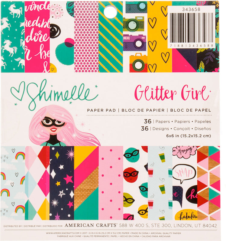 American Crafts Shimelle Glitter Girl 6 x 6 Paper Pad